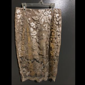 Sequin Lacy Pencil Skirt